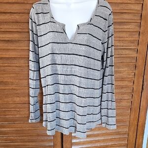 Lucky Brand Black Striped Long Sleeve Top